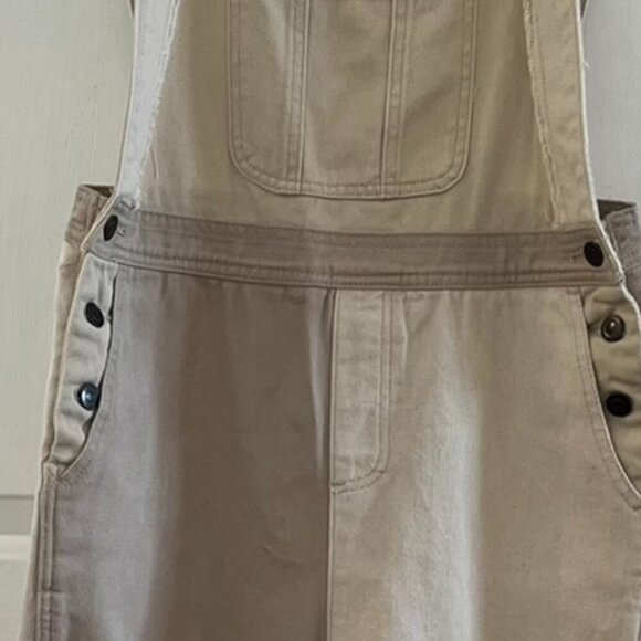 Easel Los Angeles Farmhouse Hippie Festival Tan Denim Patchwork Overalls Sz SM - Picture 4 of 12